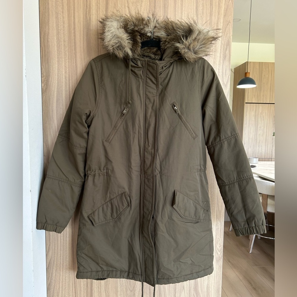 American Eagle Jacket Sharpa Womens Military Style Hood army green Small